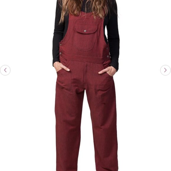 Ark Imports Ella Overalls Size XL Red Cotton Nepal Pocket Comfy Lightweight - Picture 1 of 10